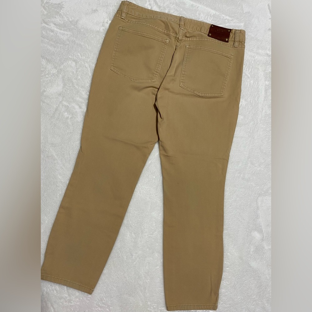 Tory Burch Khaki Cropped Skinny Pants Tan Mid-Rise Stretch Pants Size 30 - Picture 5 of 13